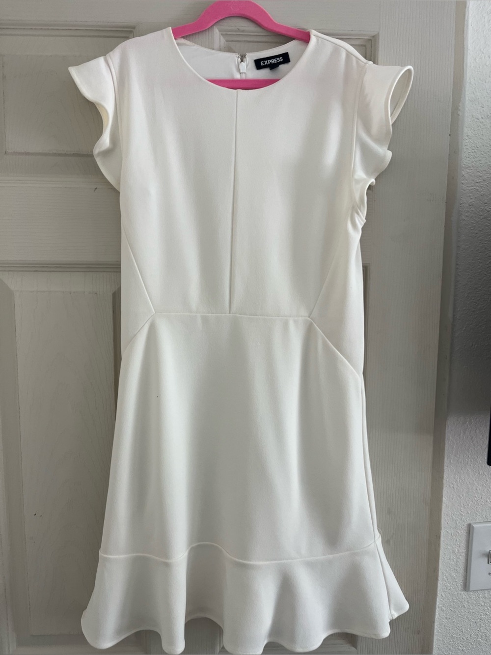 🤍 Express White Ruffle Cap-Sleeve Mini Dress | Size XS Petite - Picture 2 of 11